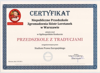 Certyfikat Przedszkole z Tradycjami (loretanki.edu.pl)